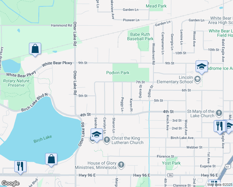 map of restaurants, bars, coffee shops, grocery stores, and more near 4816 Sharon Lane in White Bear Lake