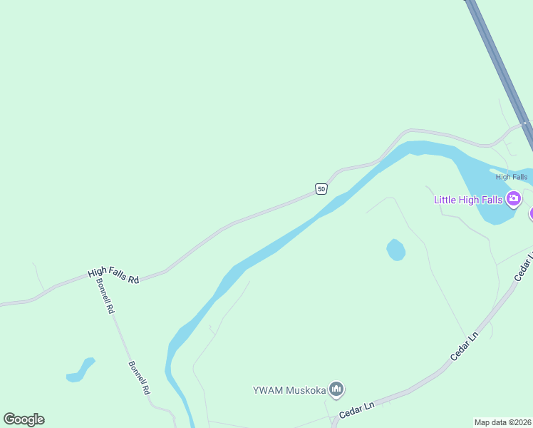 map of restaurants, bars, coffee shops, grocery stores, and more near 1192 High Falls Road in Bracebridge