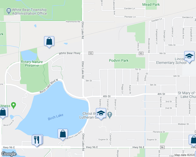 map of restaurants, bars, coffee shops, grocery stores, and more near 1819 5th Street in White Bear Lake