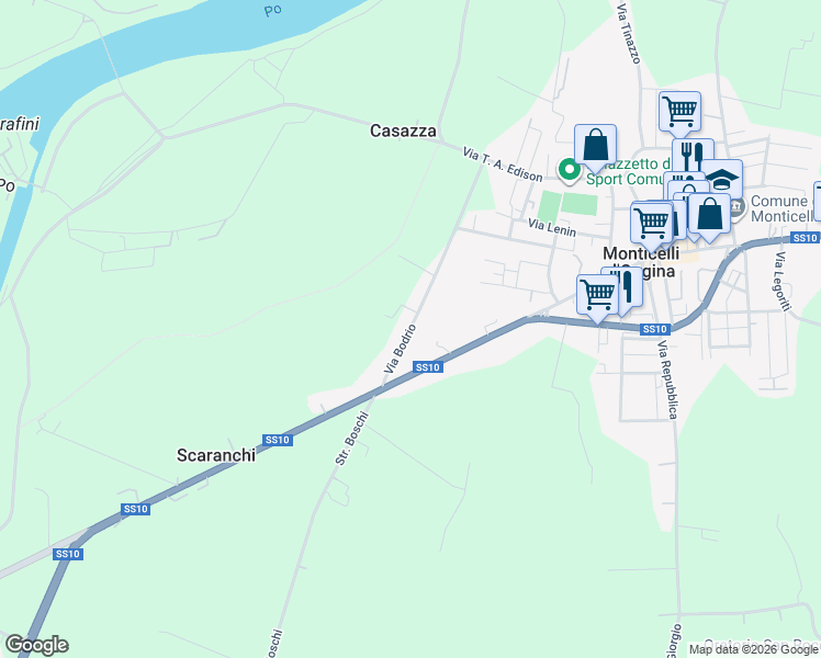 map of restaurants, bars, coffee shops, grocery stores, and more near 15 Via Bodrio in Monticelli d'Ongina