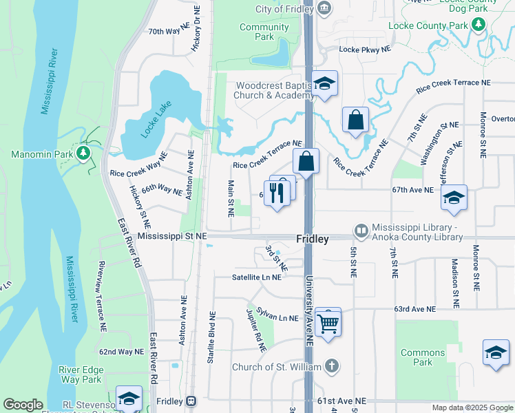map of restaurants, bars, coffee shops, grocery stores, and more near 6530 2nd Street Northeast in Minneapolis