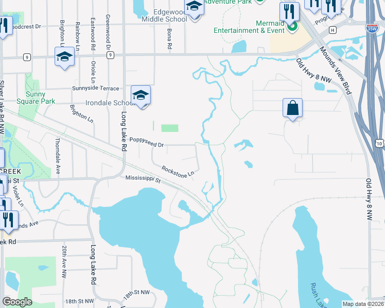 map of restaurants, bars, coffee shops, grocery stores, and more near 1145 Rockstone Lane in New Brighton