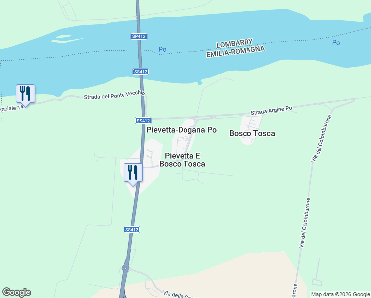 map of restaurants, bars, coffee shops, grocery stores, and more near 19 Via Pievetta in Pievetta-dogana Po