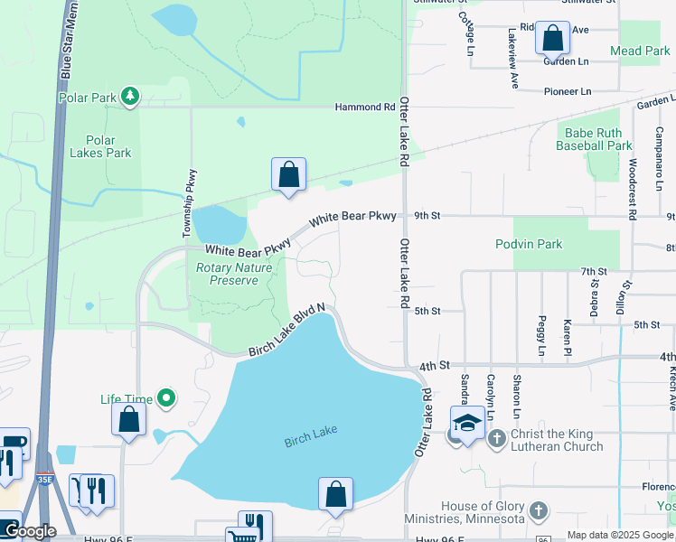 map of restaurants, bars, coffee shops, grocery stores, and more near 4965 Birch Lake Circle in White Bear Lake