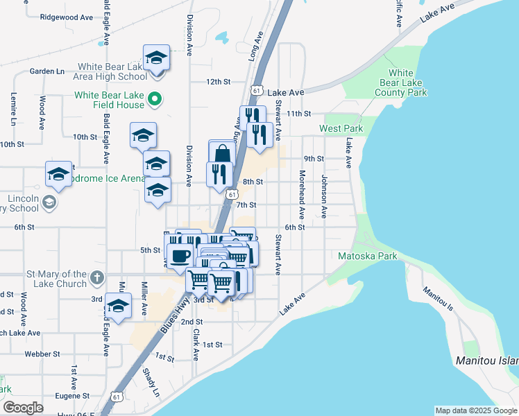 map of restaurants, bars, coffee shops, grocery stores, and more near 4860 Cook Avenue in White Bear Lake