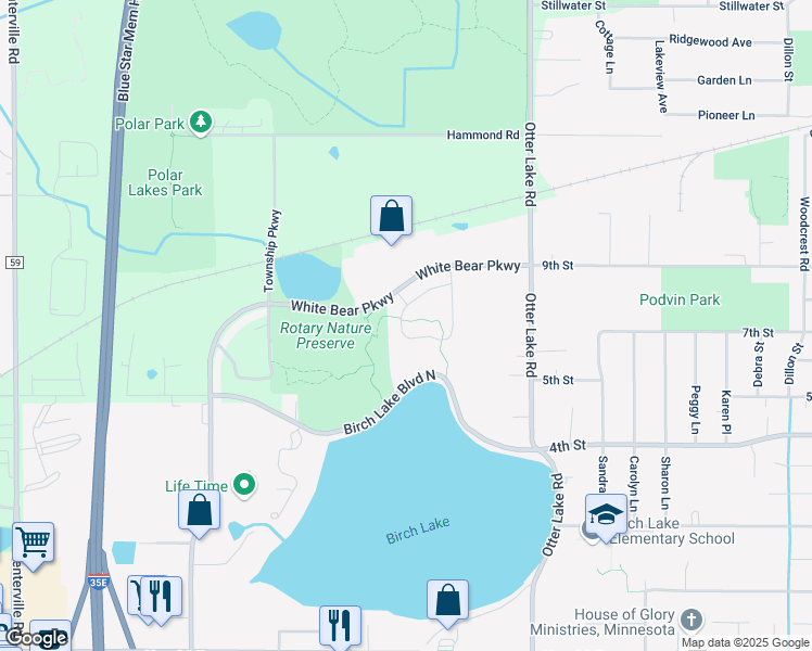 map of restaurants, bars, coffee shops, grocery stores, and more near 4905 Birch Lake Circle in White Bear Lake