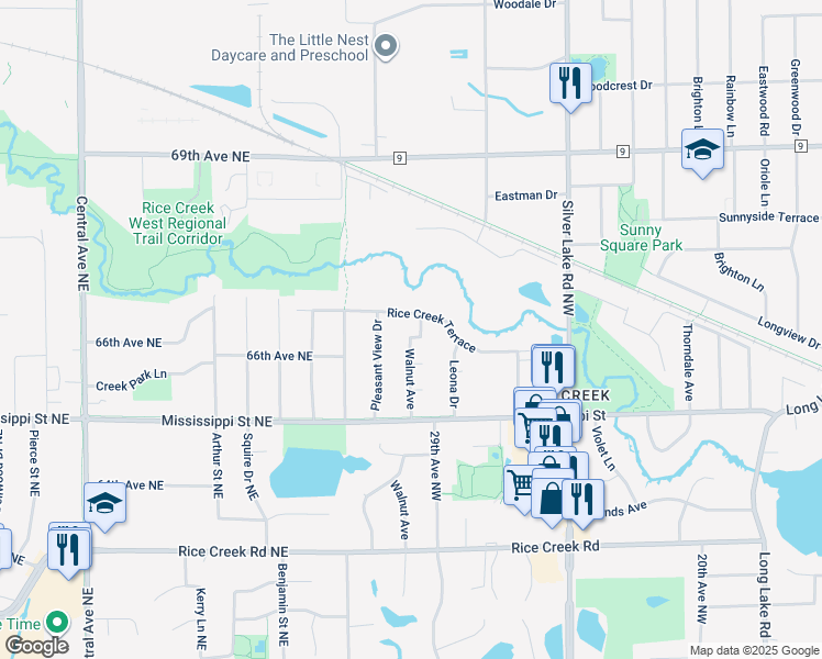 map of restaurants, bars, coffee shops, grocery stores, and more near 2444 Walnut Avenue in New Brighton