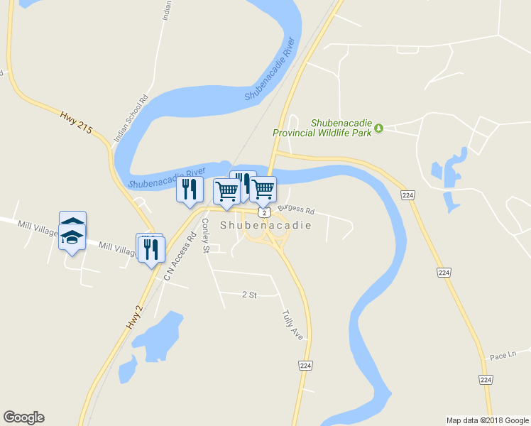 map of restaurants, bars, coffee shops, grocery stores, and more near 2869 Nova Scotia Trunk 2 in Shubenacadie