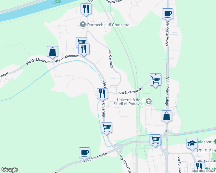 map of restaurants, bars, coffee shops, grocery stores, and more near 118f Via Vincenzo Chiarugi in Rovigo