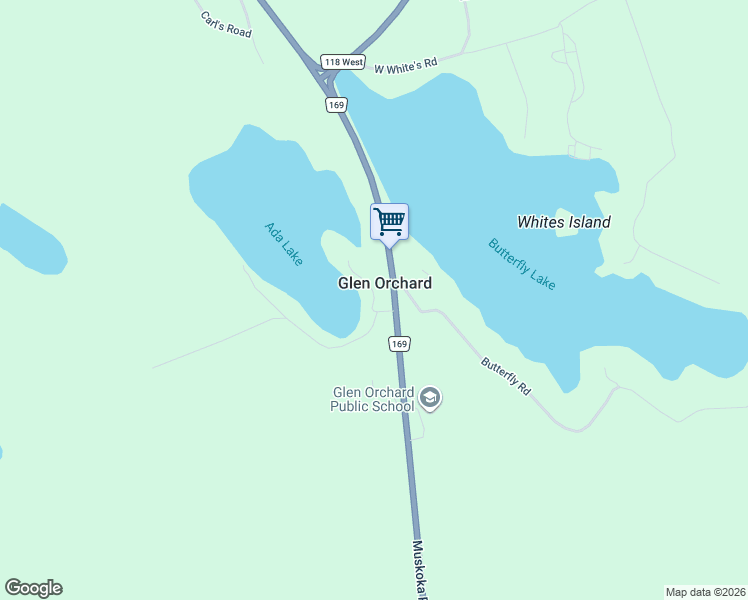 map of restaurants, bars, coffee shops, grocery stores, and more near 1005 Young's Road in Port Carling