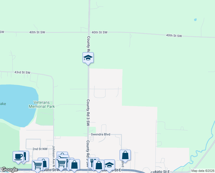 map of restaurants, bars, coffee shops, grocery stores, and more near 335 Field Crest Boulevard Northeast in Cokato