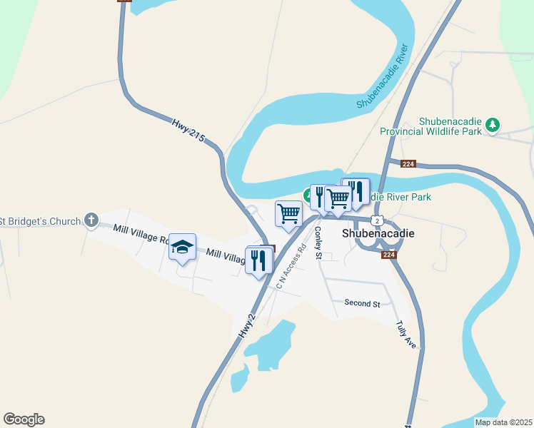 map of restaurants, bars, coffee shops, grocery stores, and more near 2838 Nova Scotia Trunk 2 in Shubenacadie