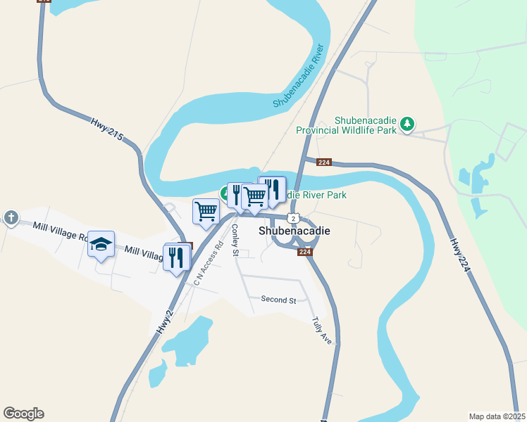 map of restaurants, bars, coffee shops, grocery stores, and more near 2858 Nova Scotia 2 in Shubenacadie