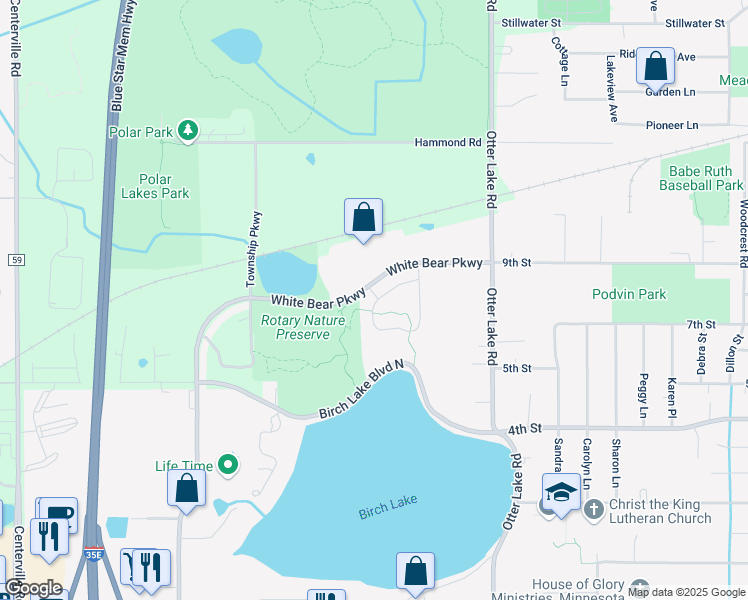 map of restaurants, bars, coffee shops, grocery stores, and more near 4905 Birch Lake Circle in White Bear Lake