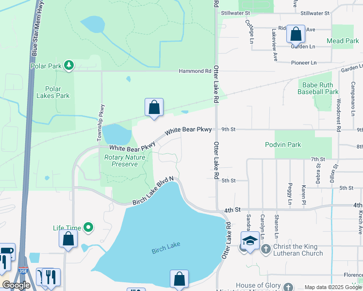 map of restaurants, bars, coffee shops, grocery stores, and more near 4854 Birch Lake Circle in Saint Paul
