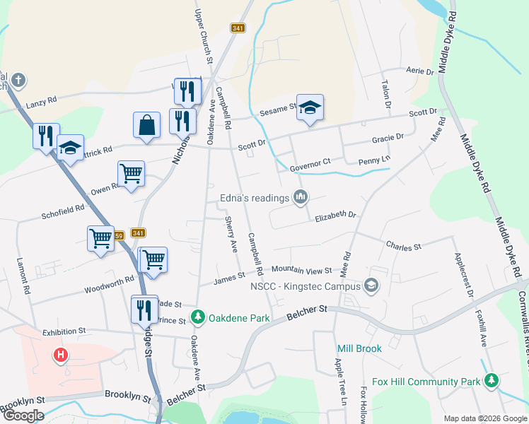 map of restaurants, bars, coffee shops, grocery stores, and more near 1037 Marie Crescent in Kentville