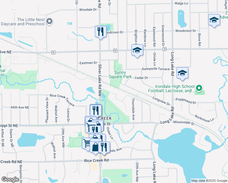 map of restaurants, bars, coffee shops, grocery stores, and more near 2374 Erin Court in New Brighton