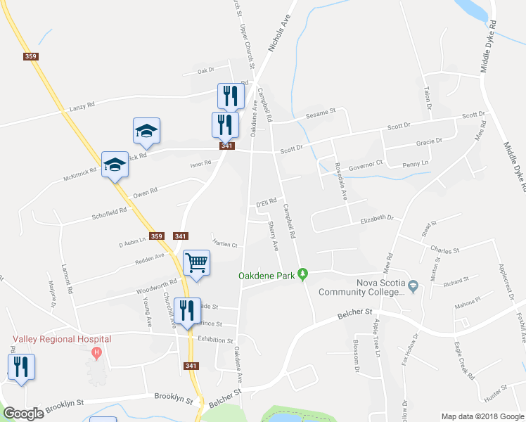map of restaurants, bars, coffee shops, grocery stores, and more near 33 Sherry Avenue in Kentville