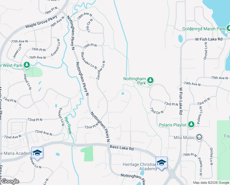map of restaurants, bars, coffee shops, grocery stores, and more near 16198 73rd Place North in Osseo