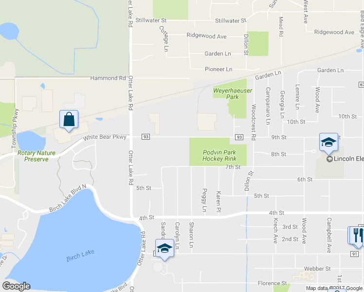 map of restaurants, bars, coffee shops, grocery stores, and more near 1634 9th Street in White Bear Lake