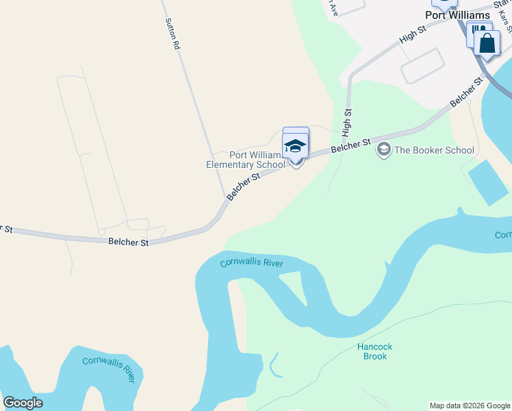 map of restaurants, bars, coffee shops, grocery stores, and more near Belcher Street in Port Williams
