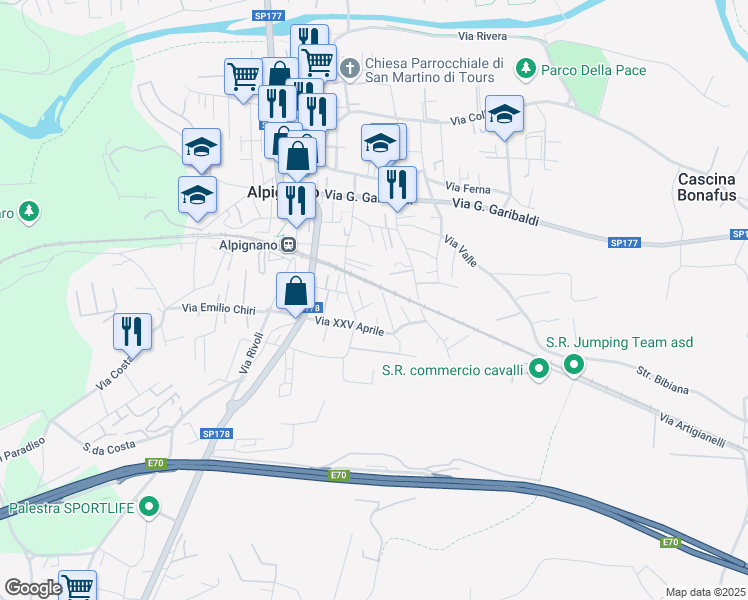 map of restaurants, bars, coffee shops, grocery stores, and more near 9 Via Sangone in Alpignano