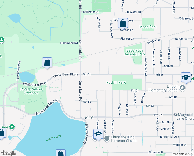 map of restaurants, bars, coffee shops, grocery stores, and more near 1606 9th Street in White Bear Lake