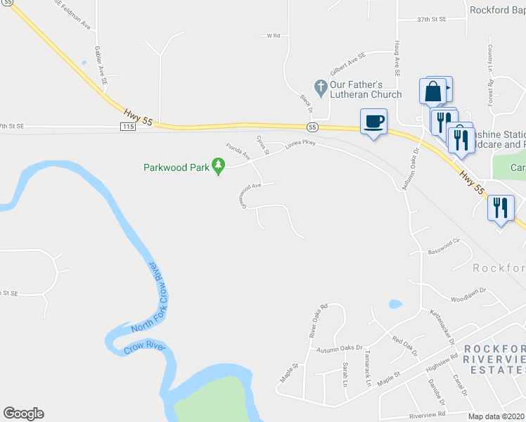 map of restaurants, bars, coffee shops, grocery stores, and more near 7001 Greenwood Court in Rockford