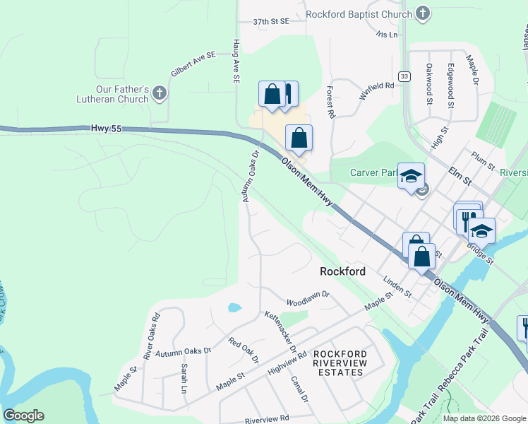 map of restaurants, bars, coffee shops, grocery stores, and more near 4020 Hickory Court in Rockford