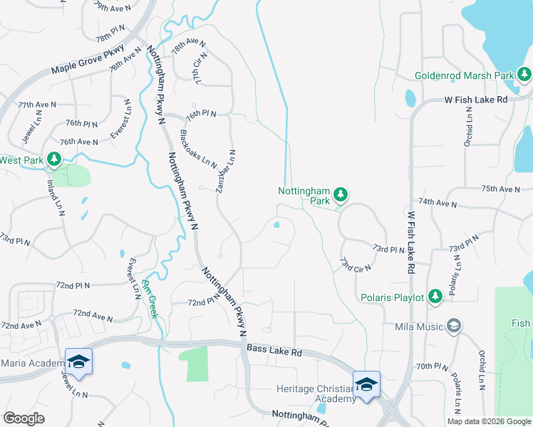 map of restaurants, bars, coffee shops, grocery stores, and more near 16198 73rd Place North in Osseo
