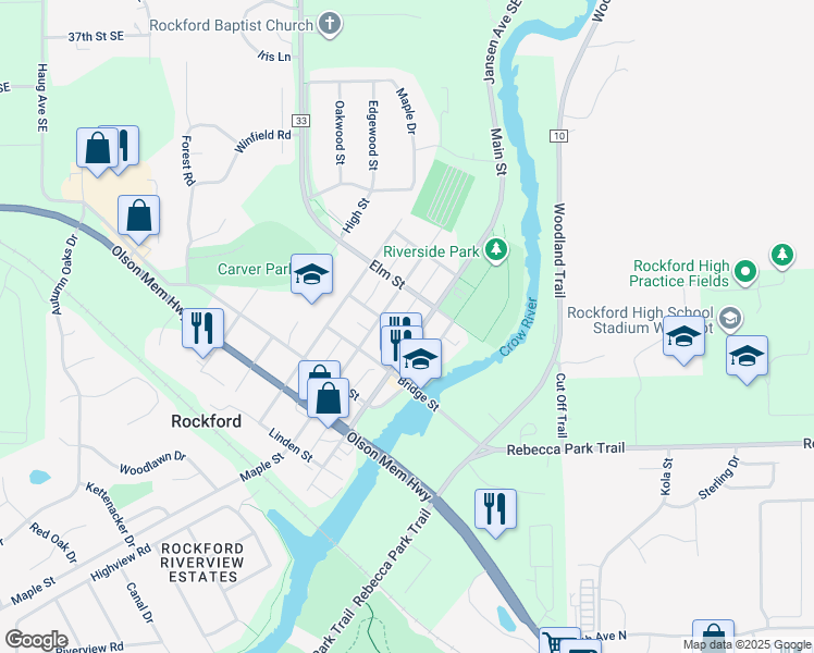 map of restaurants, bars, coffee shops, grocery stores, and more near 6221 Main Street in Rockford