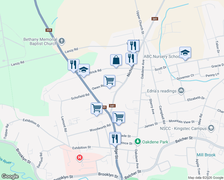 map of restaurants, bars, coffee shops, grocery stores, and more near 1168 Giffin Court in Kentville
