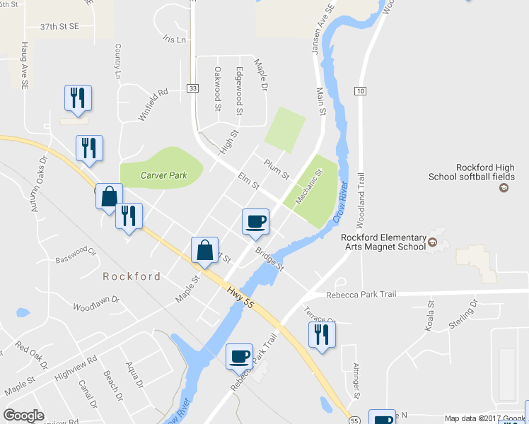 map of restaurants, bars, coffee shops, grocery stores, and more near 6221 Main Street in Rockford