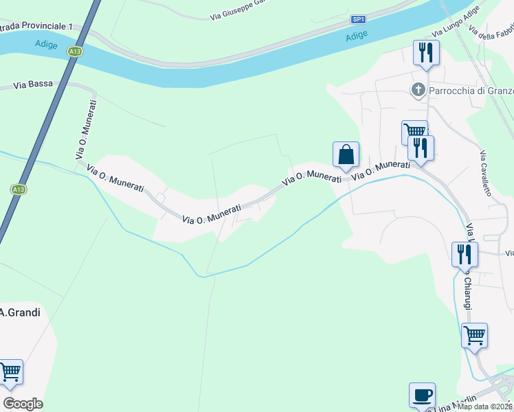 map of restaurants, bars, coffee shops, grocery stores, and more near 61 Via O. Munerati in Rovigo