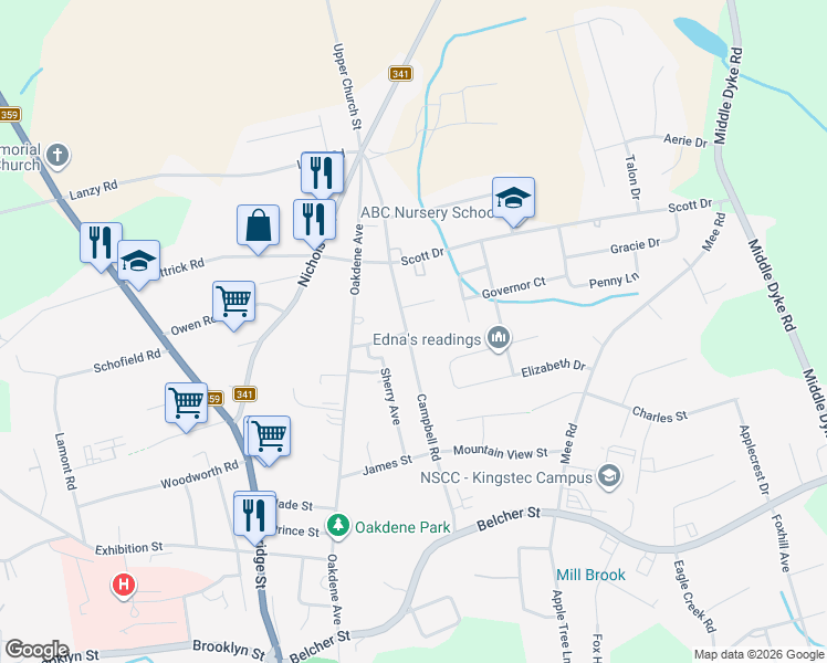 map of restaurants, bars, coffee shops, grocery stores, and more near 148 Campbell Road in Kentville