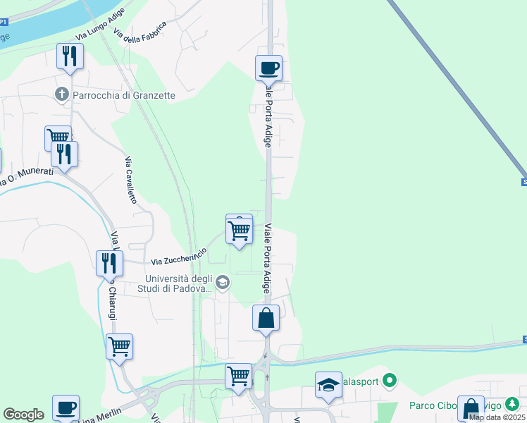 map of restaurants, bars, coffee shops, grocery stores, and more near 40 Viale Porta Adige in Rovigo