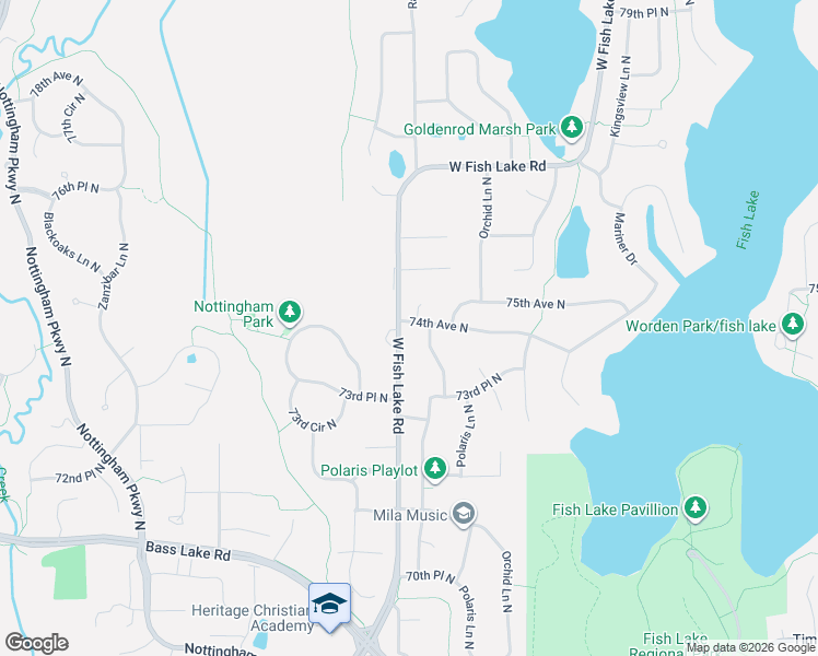 map of restaurants, bars, coffee shops, grocery stores, and more near 15475 74th Avenue North in Osseo