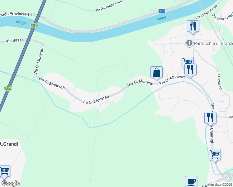 map of restaurants, bars, coffee shops, grocery stores, and more near 61 Via O. Munerati in Rovigo