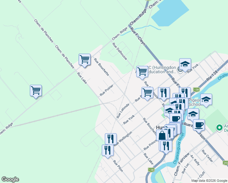 map of restaurants, bars, coffee shops, grocery stores, and more near 3 Rue Daniel-Galipeau in Huntingdon