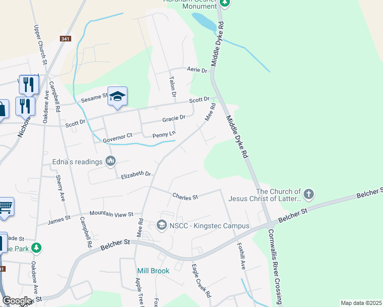 map of restaurants, bars, coffee shops, grocery stores, and more near 416 Nosco Court in Kentville