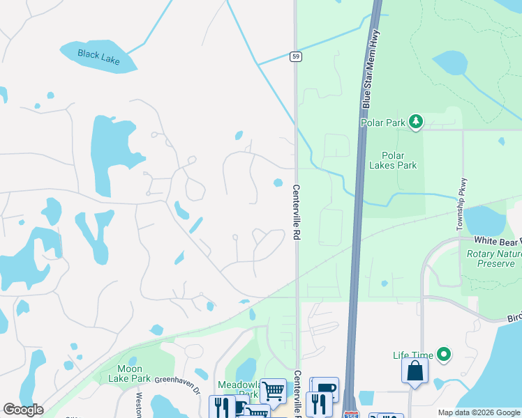 map of restaurants, bars, coffee shops, grocery stores, and more near 9 Buchal Heights in North Oaks