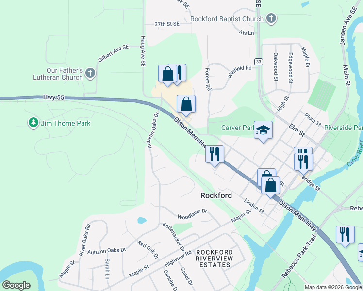 map of restaurants, bars, coffee shops, grocery stores, and more near 6000 Lone Oak Road in Rockford