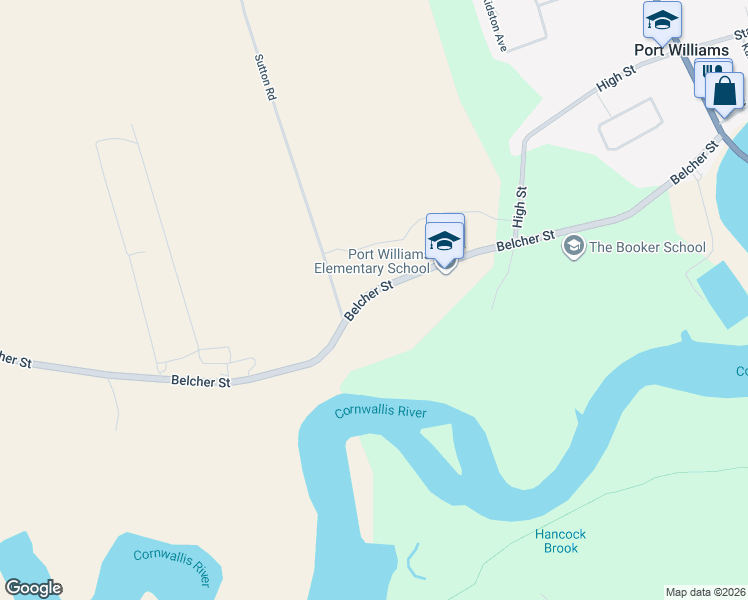 map of restaurants, bars, coffee shops, grocery stores, and more near 1207 Belcher Street in Port Williams