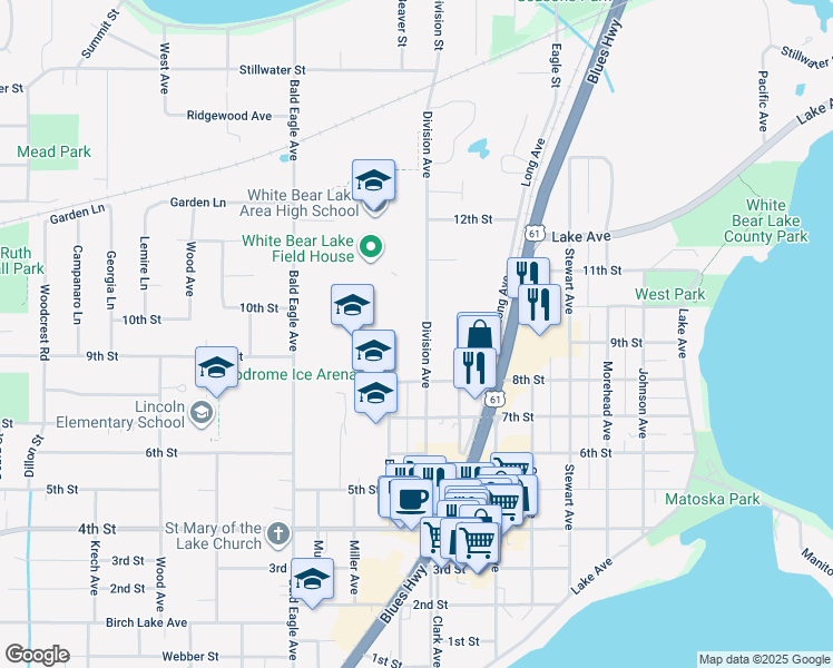 map of restaurants, bars, coffee shops, grocery stores, and more near 4941 Division Avenue in Saint Paul