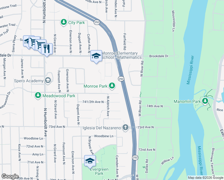 map of restaurants, bars, coffee shops, grocery stores, and more near 700 Meadowwood Drive in Minneapolis