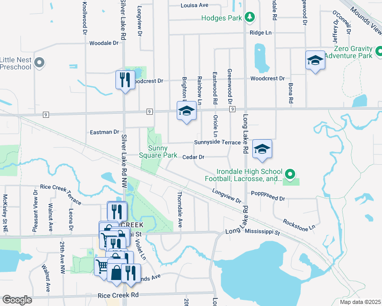 map of restaurants, bars, coffee shops, grocery stores, and more near 1931 Sunnyside Terrace in New Brighton