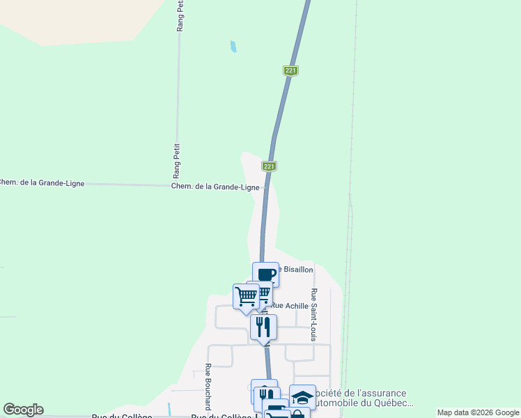 map of restaurants, bars, coffee shops, grocery stores, and more near 107 Rue de l'Église Nord in Montérégie