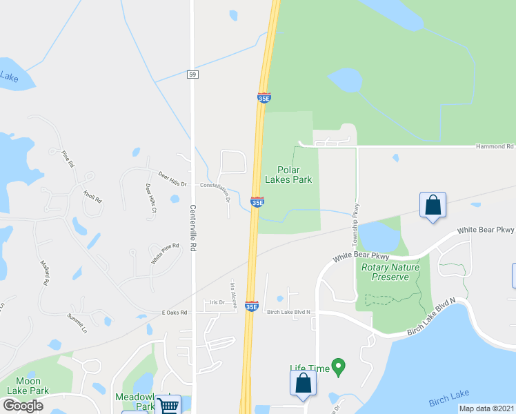 map of restaurants, bars, coffee shops, grocery stores, and more near Interstate 35E in White Bear Lake