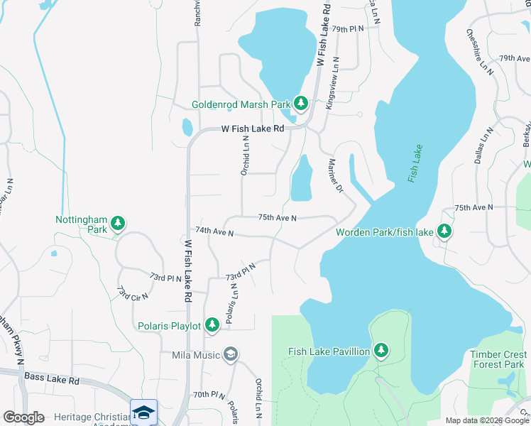 map of restaurants, bars, coffee shops, grocery stores, and more near 15142 75th Avenue North in Osseo