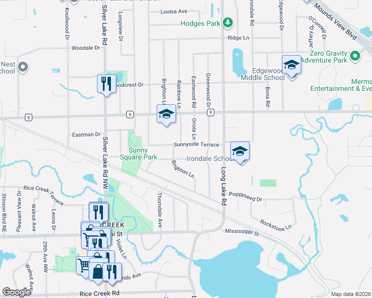 map of restaurants, bars, coffee shops, grocery stores, and more near 1805 Sunnyside Terrace in New Brighton